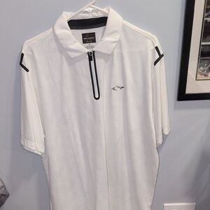 Greg Norman Collection White Polo Quarter Zip Shirt with Black Accents